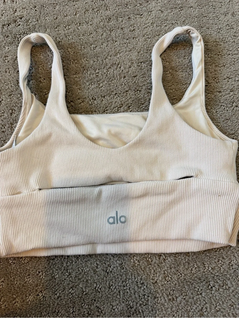 ALO Yoga White Ribbed Cutout Low-Back Sports Bra